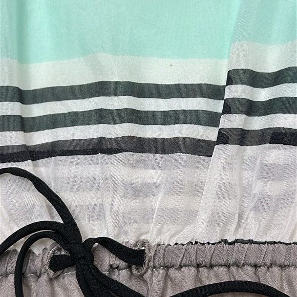 Karen Kane 100% Silk Mint Khaki Black Multi Striped Tie Waist Kimono Top Size M - Picture 11 of 11